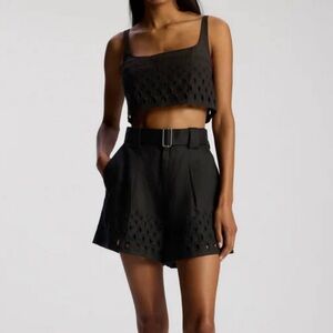 A.L.C. Black High Waist Eyelet Shorts